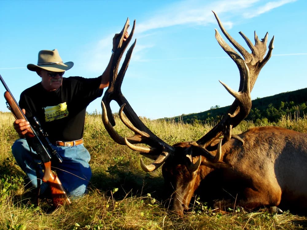 A guided Rocky Mountain bull elk taken at Dunhams High Caliber Ranch in Saskatchewan